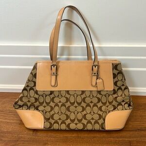 Beige and brown coach hand bag